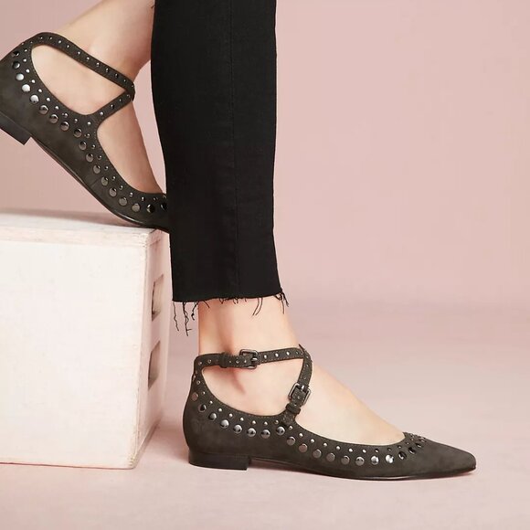 Frye Sienna Studded Cross Ballet Flats in Smoke - Size 9 - Picture 1 of 10